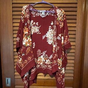 Floral Rayon Poncho - Beach or Pool Swimsuit Cover Up - Plus Size - One Size